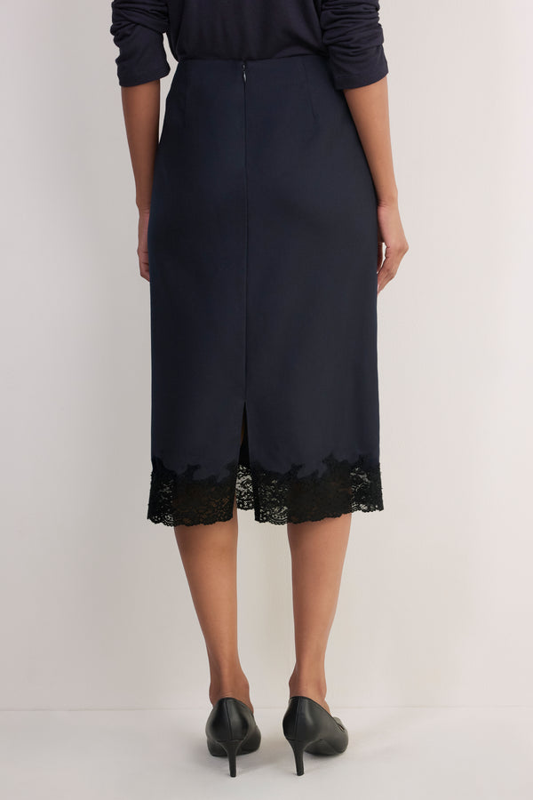 Madeleine Wool Lace Trim Skirt - Midnight