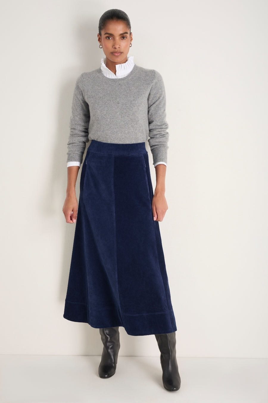 Madeleine Cord Velour Skirt - Midnight