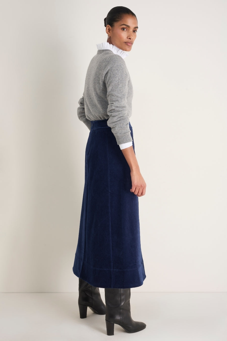 Madeleine Cord Velour Skirt - Midnight