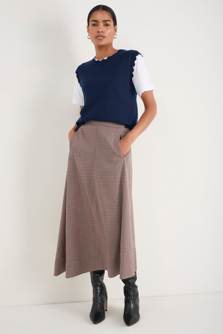 Madeleine Skirt - Tan/Red Check