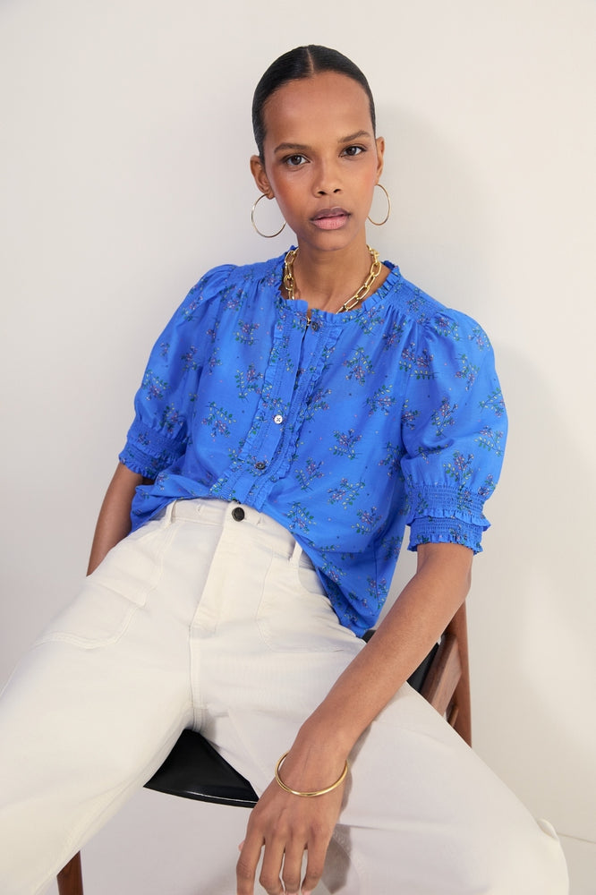 Maeve Short Sleeve Top - Regatta Blue Whimsical Sprig