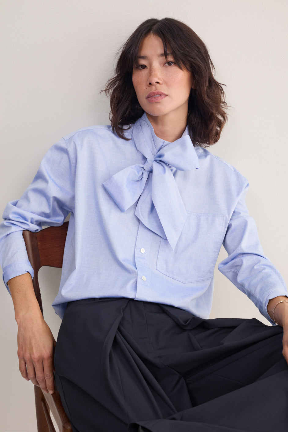 Maisie Pussybow Shirt - Chambray