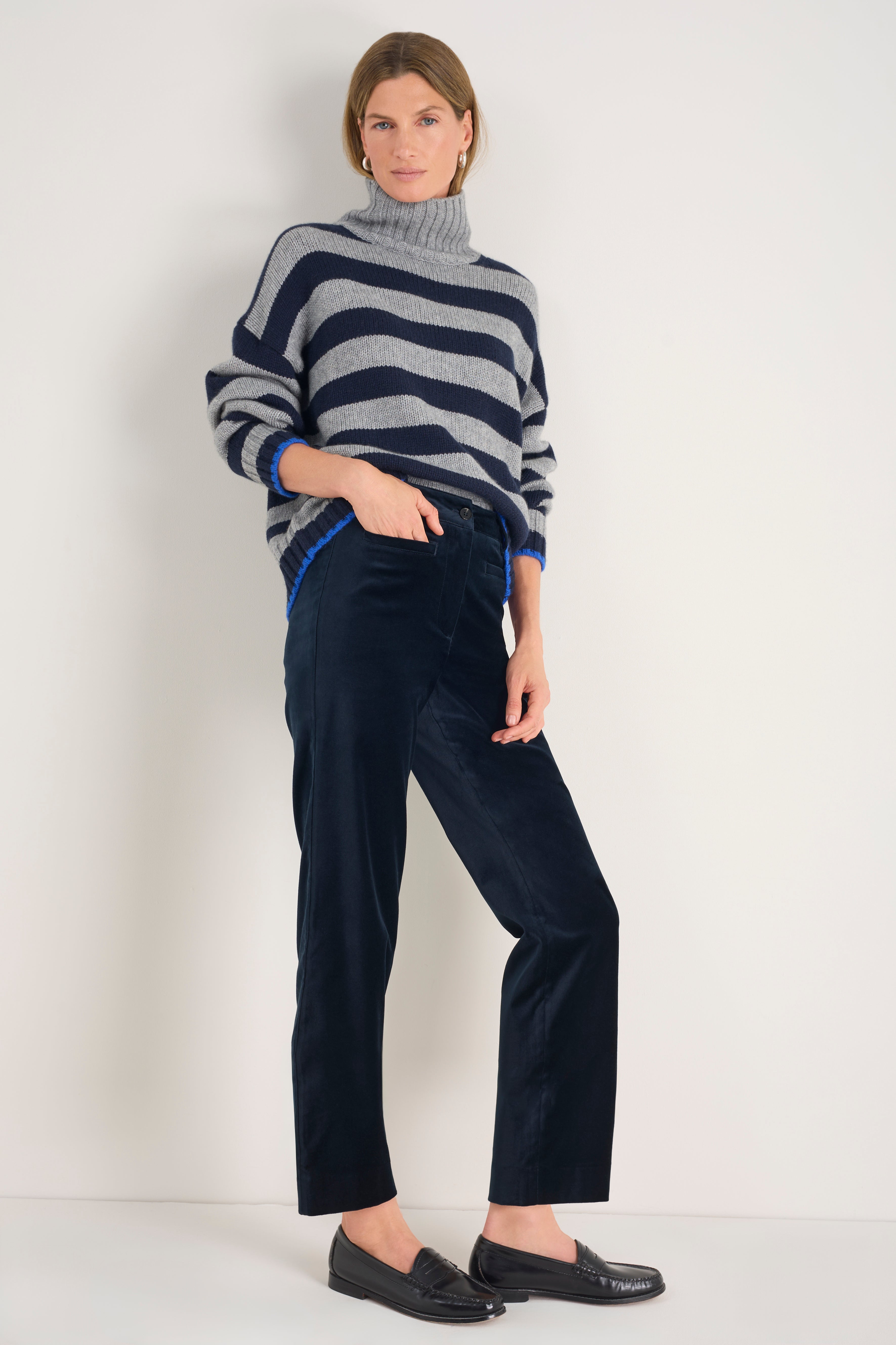 Marianne Cotton Velvet Trouser - Midnight