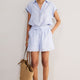 Marina Linen Short - Blue/Ivory Stripe