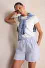 Marina Linen Short - Blue/Ivory Stripe