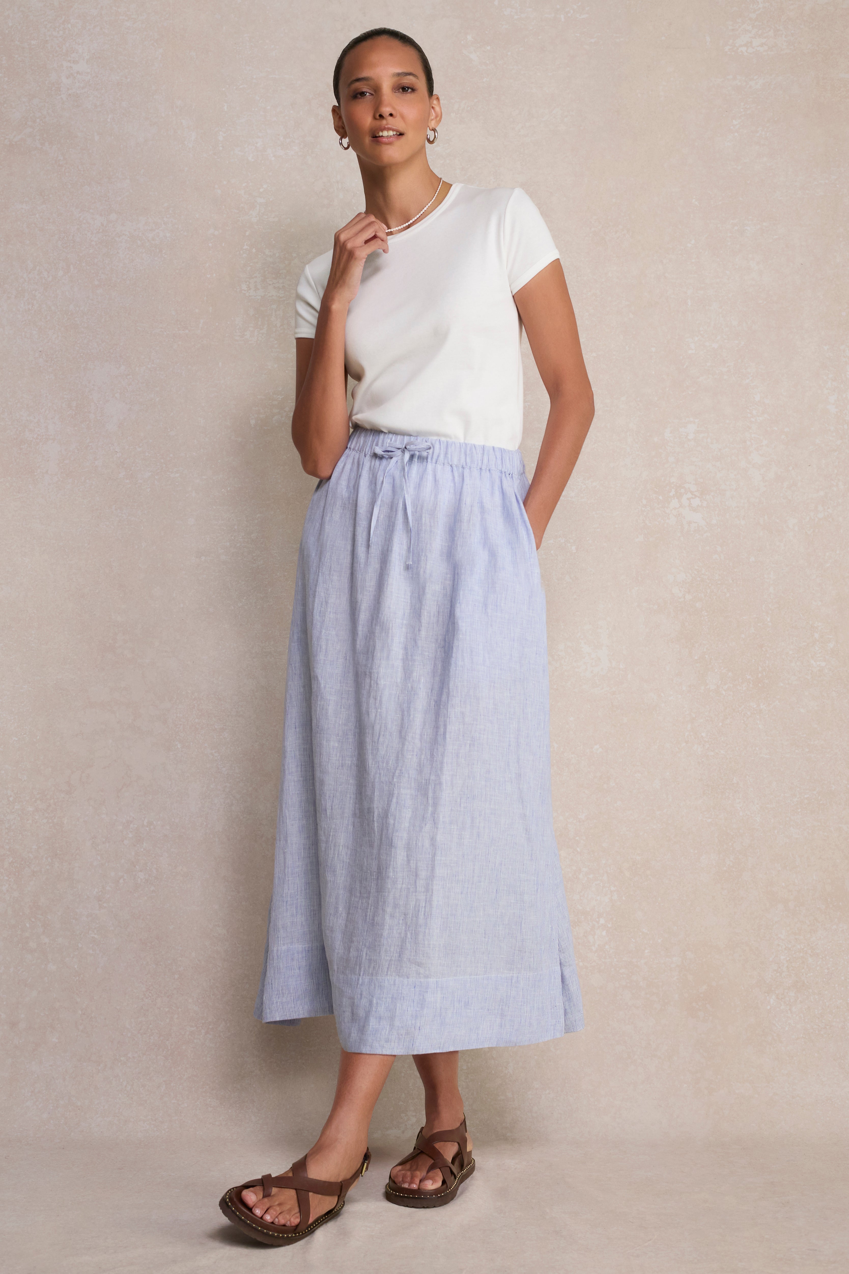 Marina Linen Skirt - Blue/Ivory Stripe