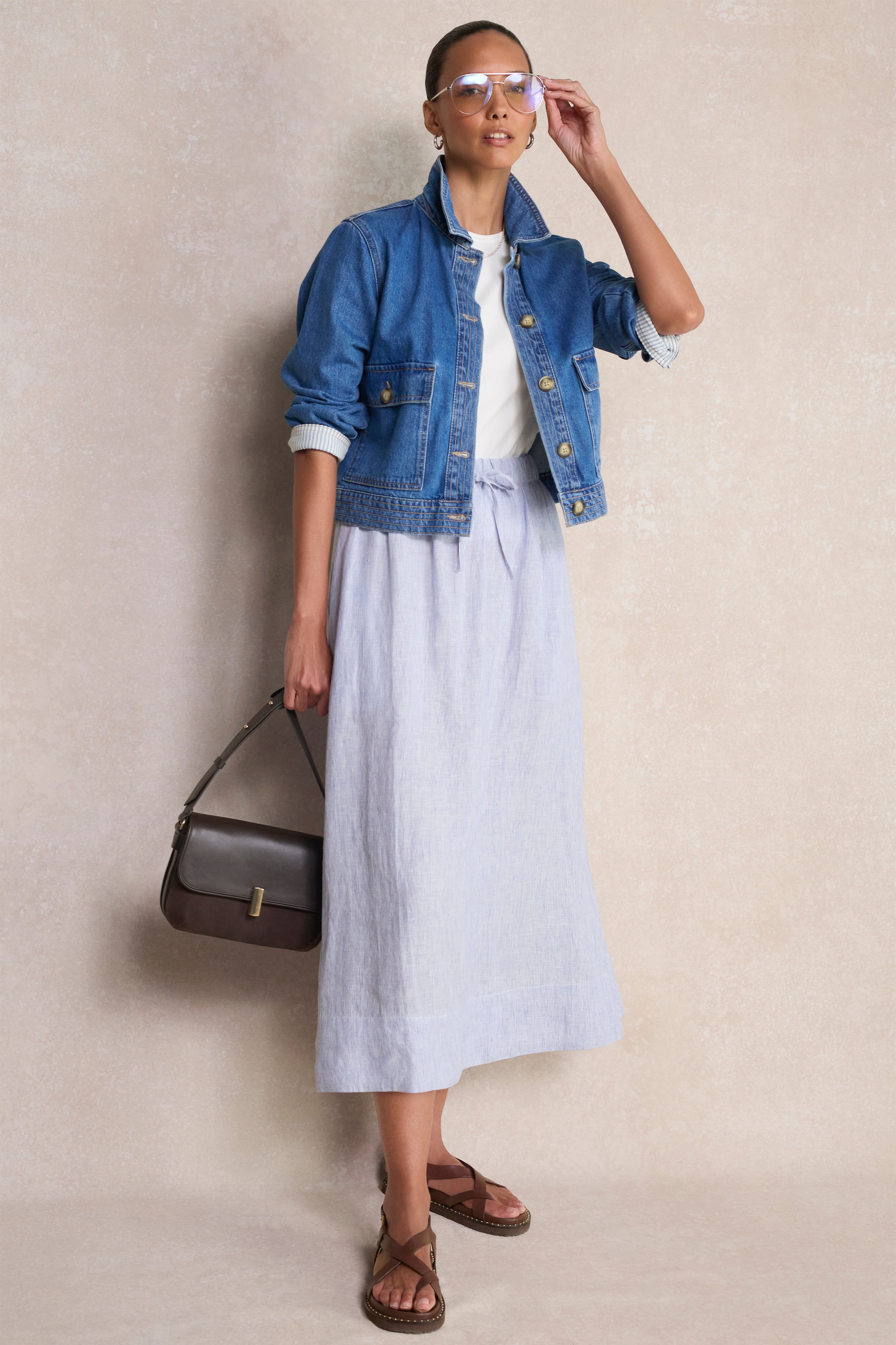 Marina Linen Skirt - Blue/Ivory Stripe