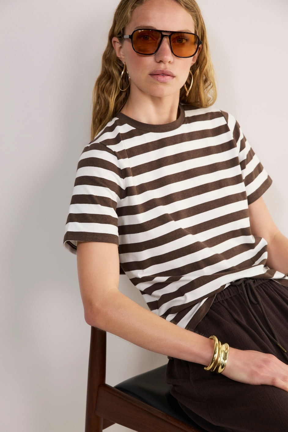 Marley Short Sleeve T-Shirt - Chocolate/Ivory Stripe