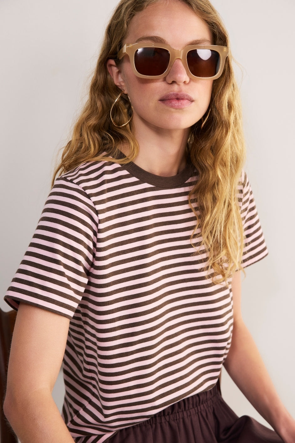 Marley Short Sleeve T-Shirt - Chocolate/Pink Micro Stripe – WYSE London