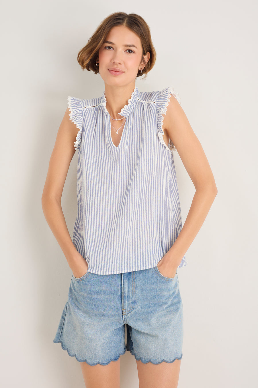 Marlow Top - Blue/Ivory Stripe