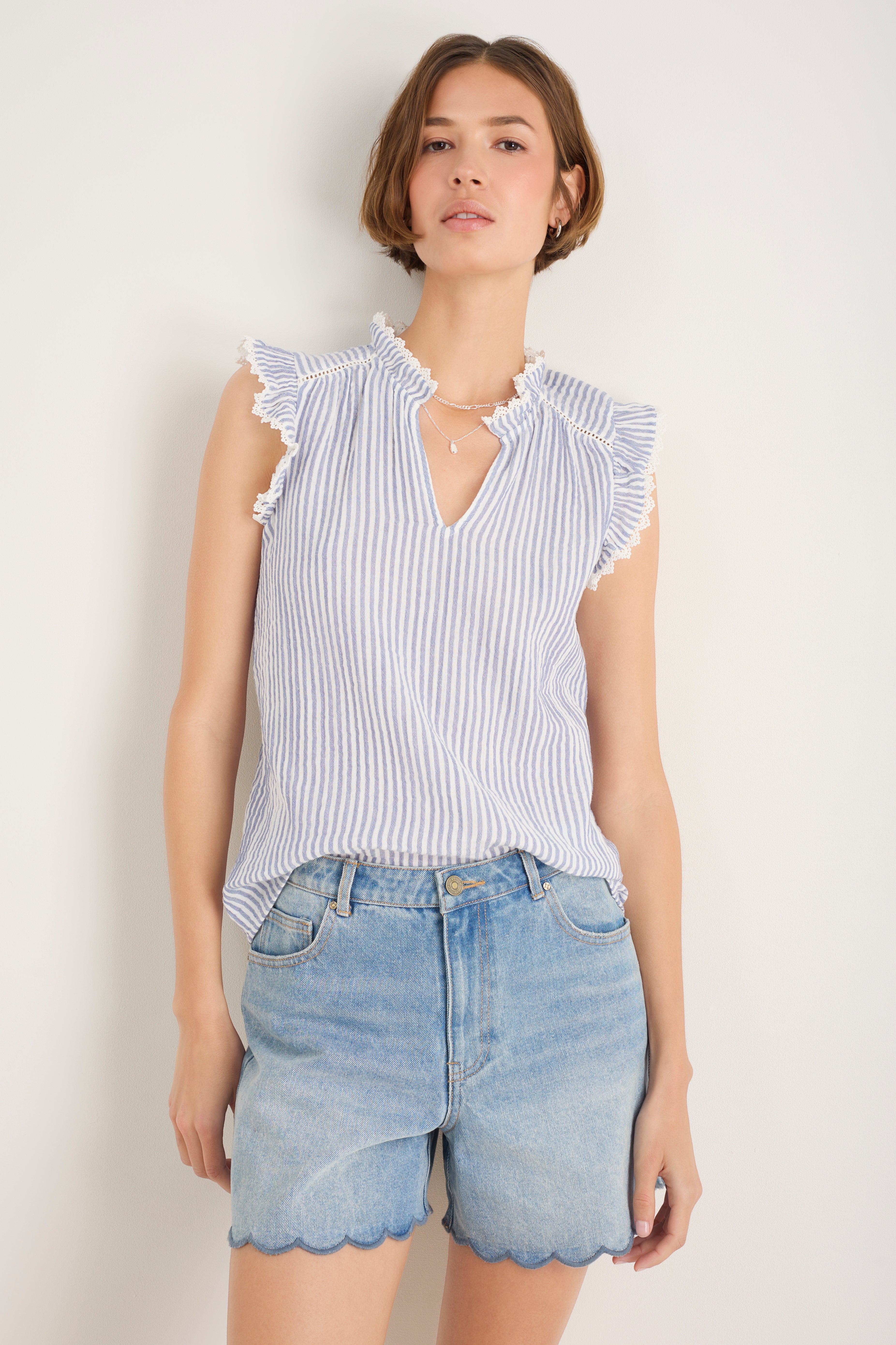 Marlow Top - Blue/Ivory Stripe