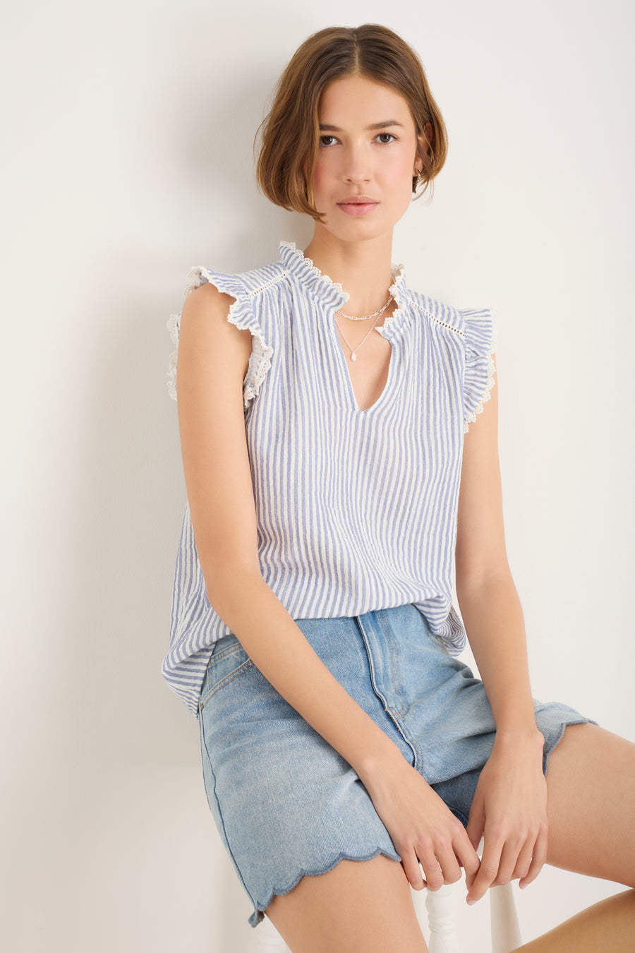 Marlow Top - Blue/Ivory Stripe