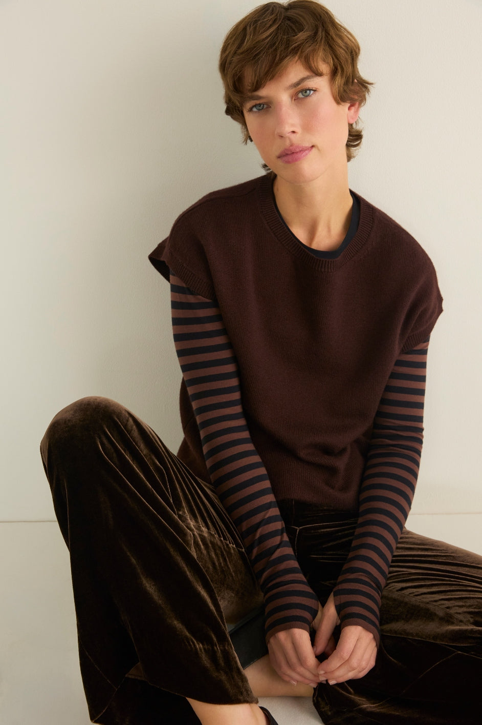 Marnie Long Sleeve Jersey Top - Chocolate/Black Stripe