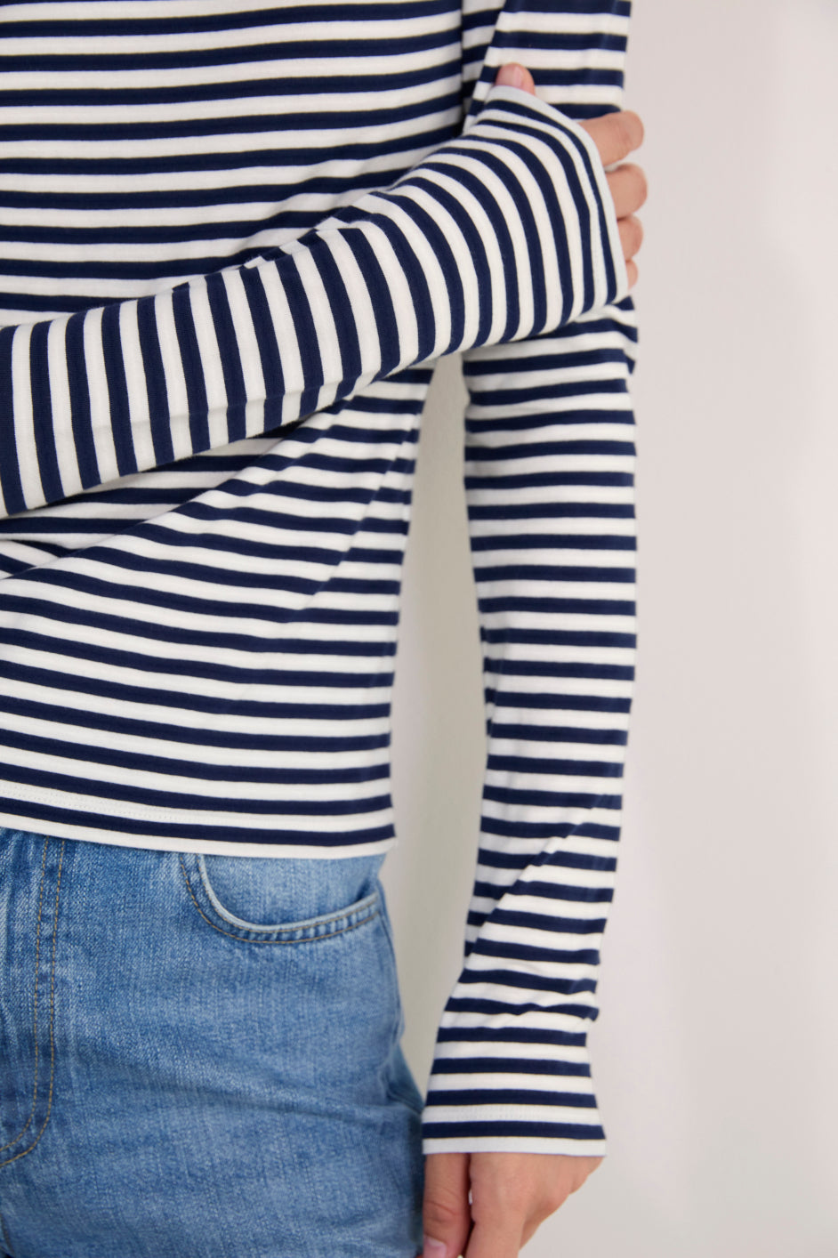 Marnie Long Sleeve Jersey Scoop Top - Midnight/Ivory Stripe