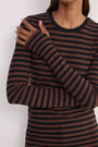Marnie Long Sleeve Jersey Top - Chocolate/Black Stripe