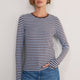 Marnie Long Sleeve Jersey Top - Chocolate/Sky Blue Stripe