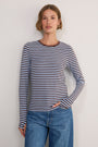 Marnie Long Sleeve Jersey Top - Chocolate/Sky Blue Stripe