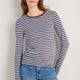 Marnie Long Sleeve Jersey Top - Chocolate/Sky Blue Stripe