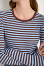 Marnie Long Sleeve Jersey Top - Chocolate/Sky Blue Stripe