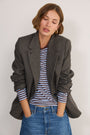 Marnie Long Sleeve Jersey Top - Chocolate/Sky Blue Stripe