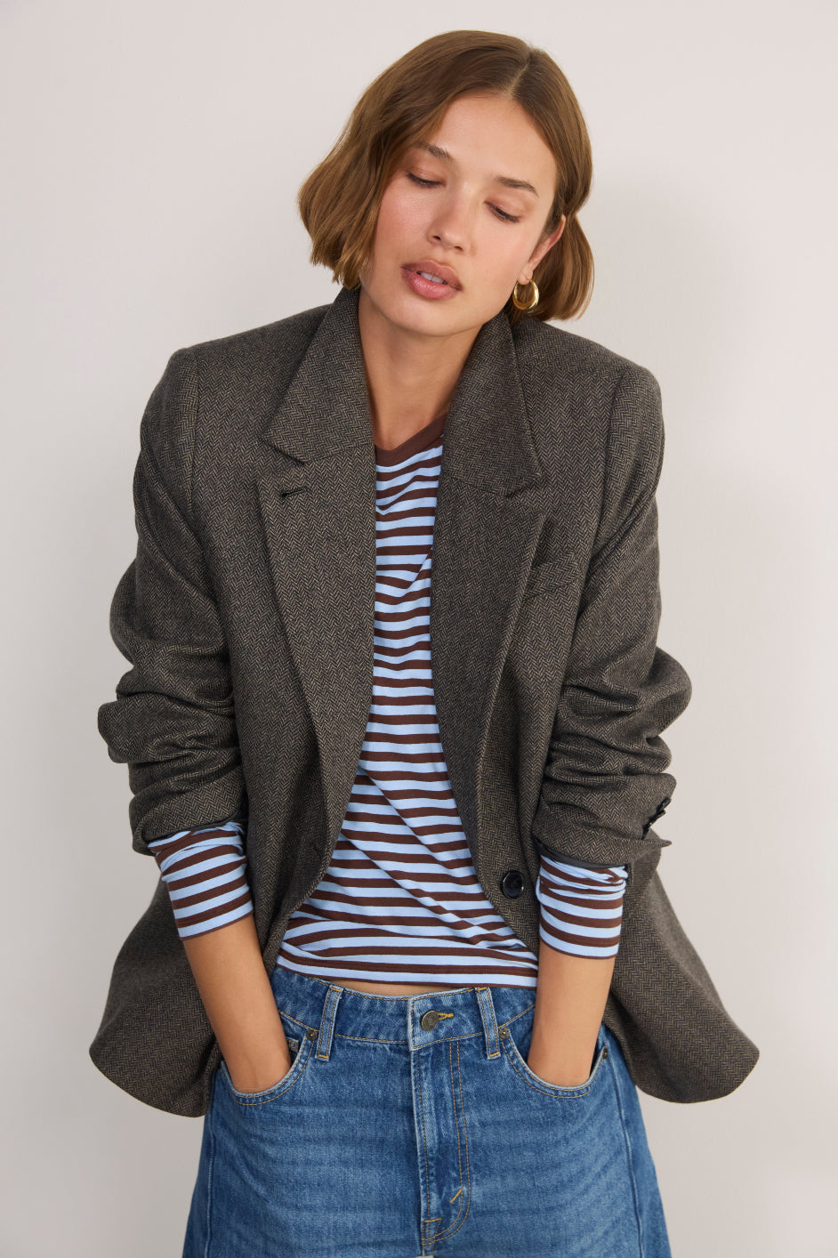 Marnie Long Sleeve Jersey Top - Chocolate/Sky Blue Stripe