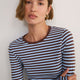 Marnie Long Sleeve Jersey Top - Chocolate/Sky Blue Stripe