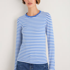 Marnie Long Sleeve Jersey Top - Cobalt/Ivory Stripe