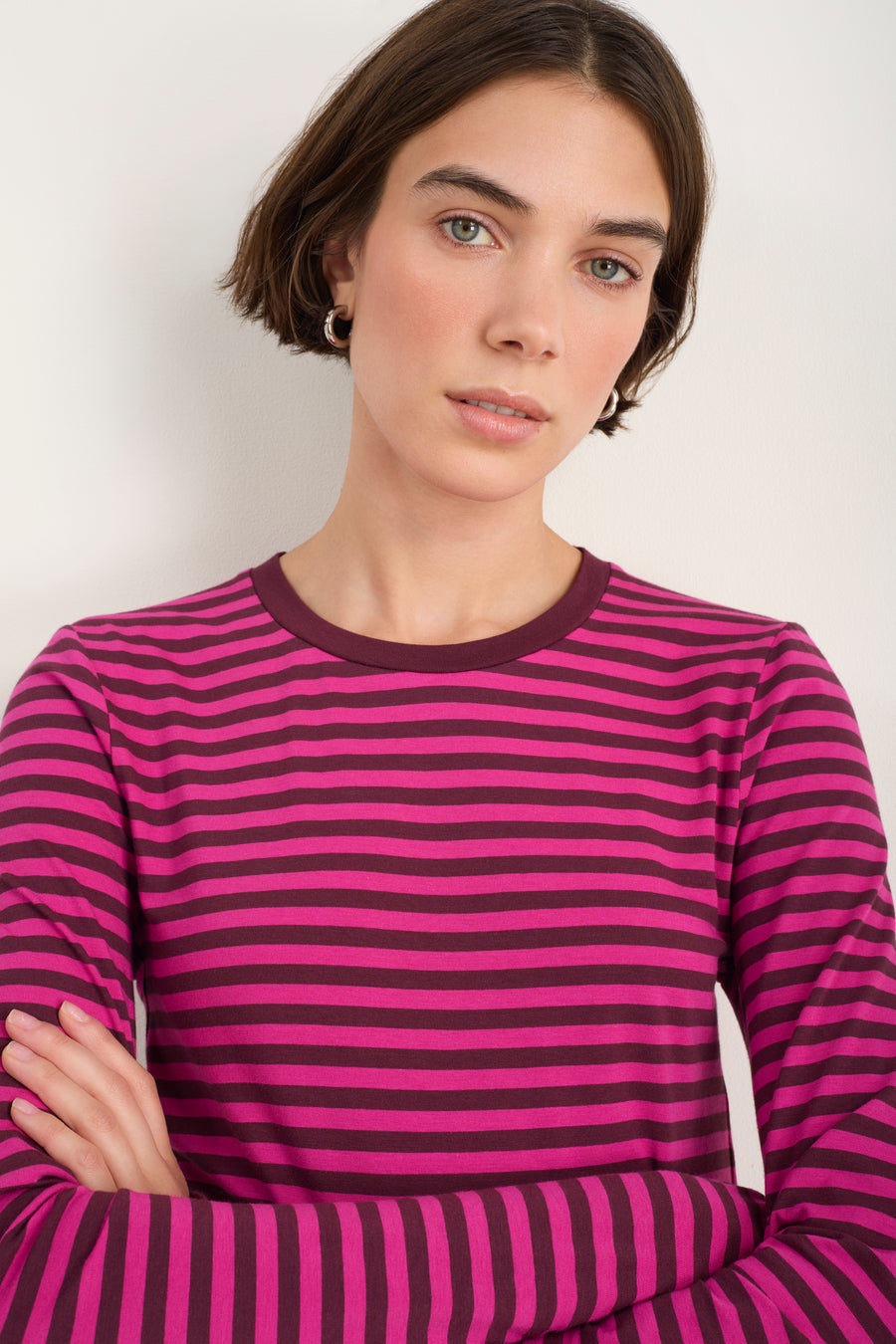 Marnie Long Sleeve Jersey Top - Deep Fig/Pink Stripe