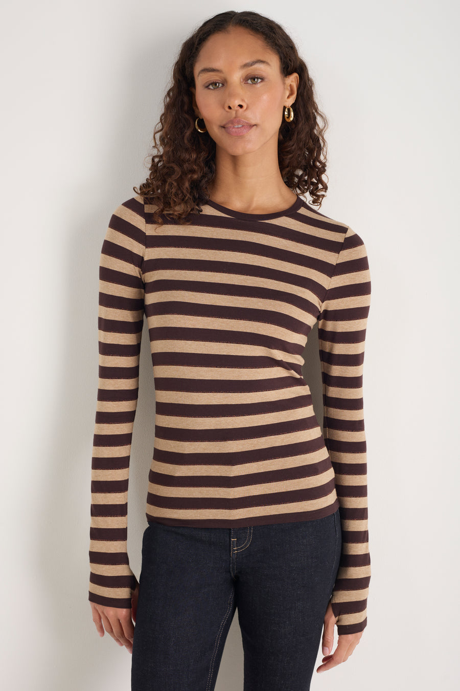 Marnie Long Sleeve Jersey Top - Metallic Stripe