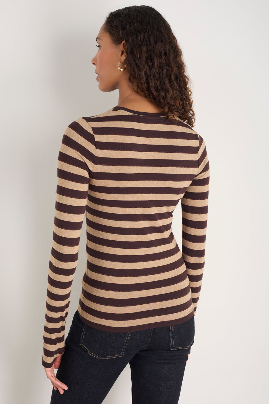 Marnie Long Sleeve Jersey Top - Metallic Stripe