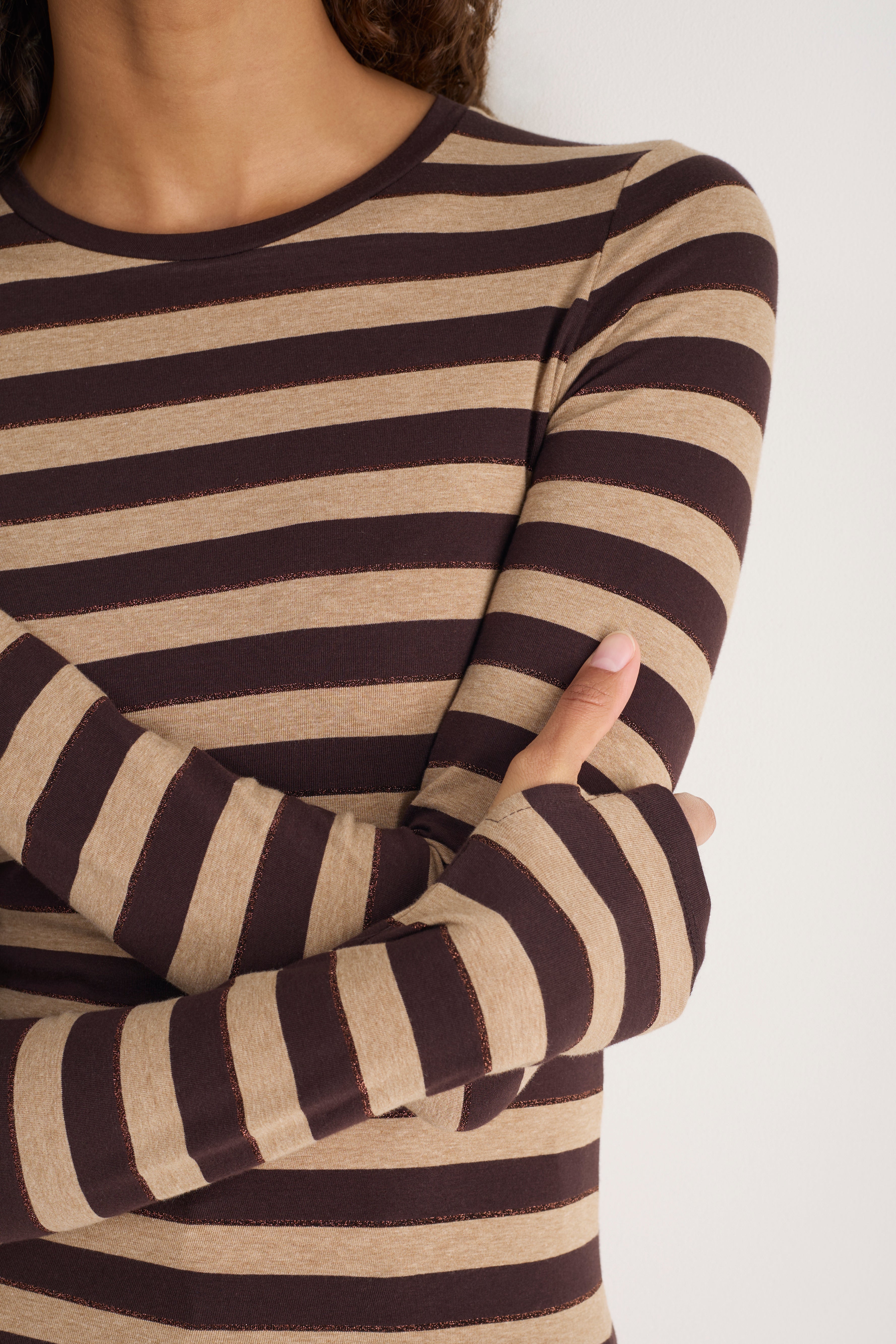 Marnie Long Sleeve Jersey Top - Metallic Stripe