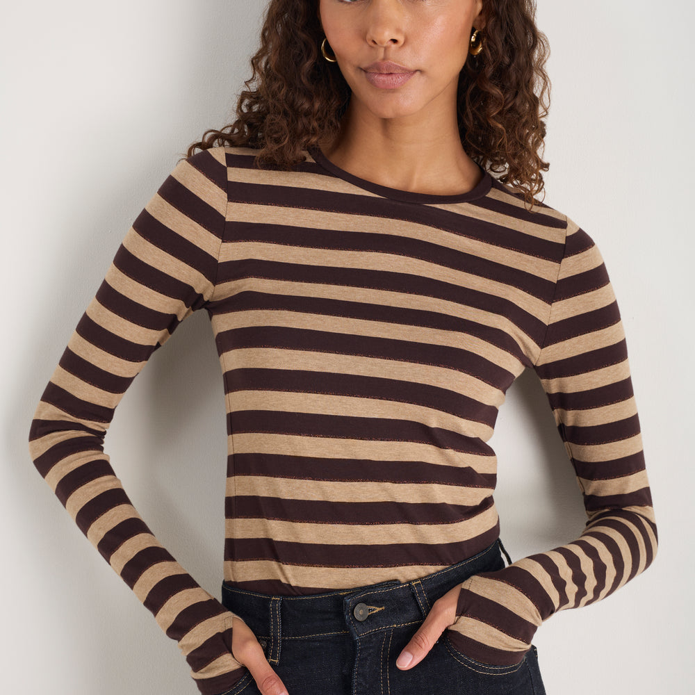 Marnie Long Sleeve Jersey Top - Metallic Stripe