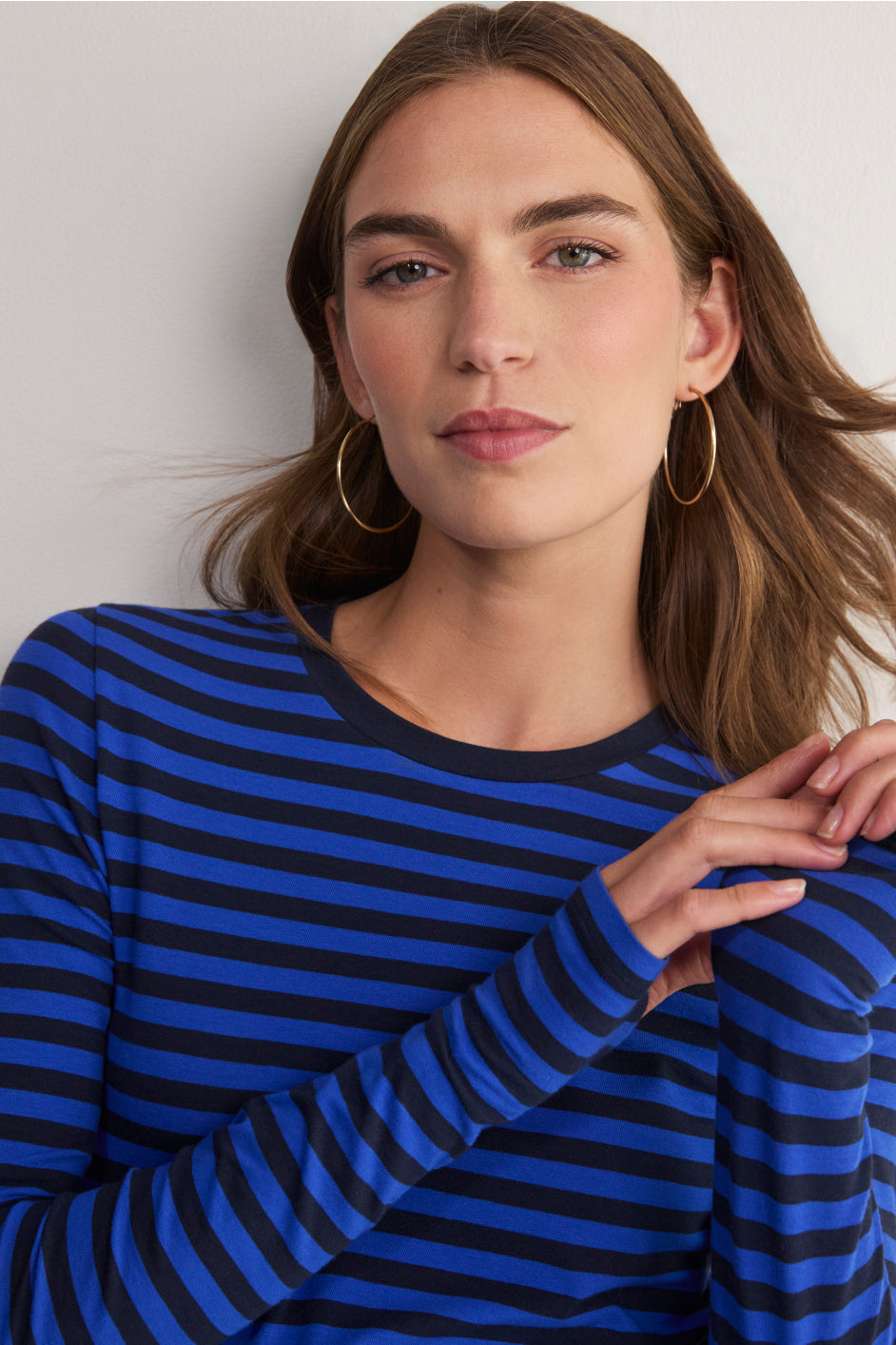 Marnie Long Sleeve Jersey Top - Midnight/Cobalt Stripe