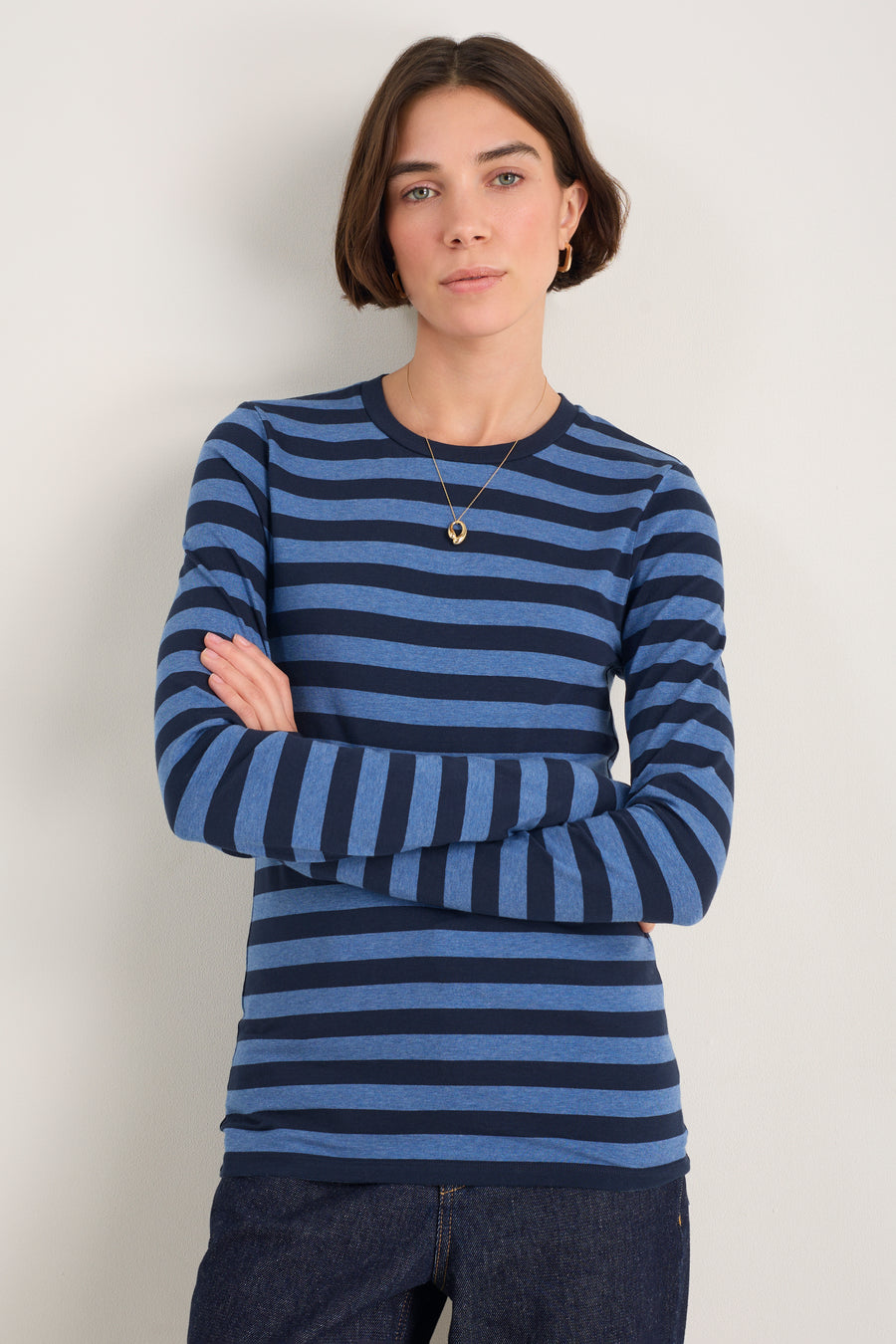 Marnie Long Sleeve Jersey Top - Midnight/Denim Blue Stripe
