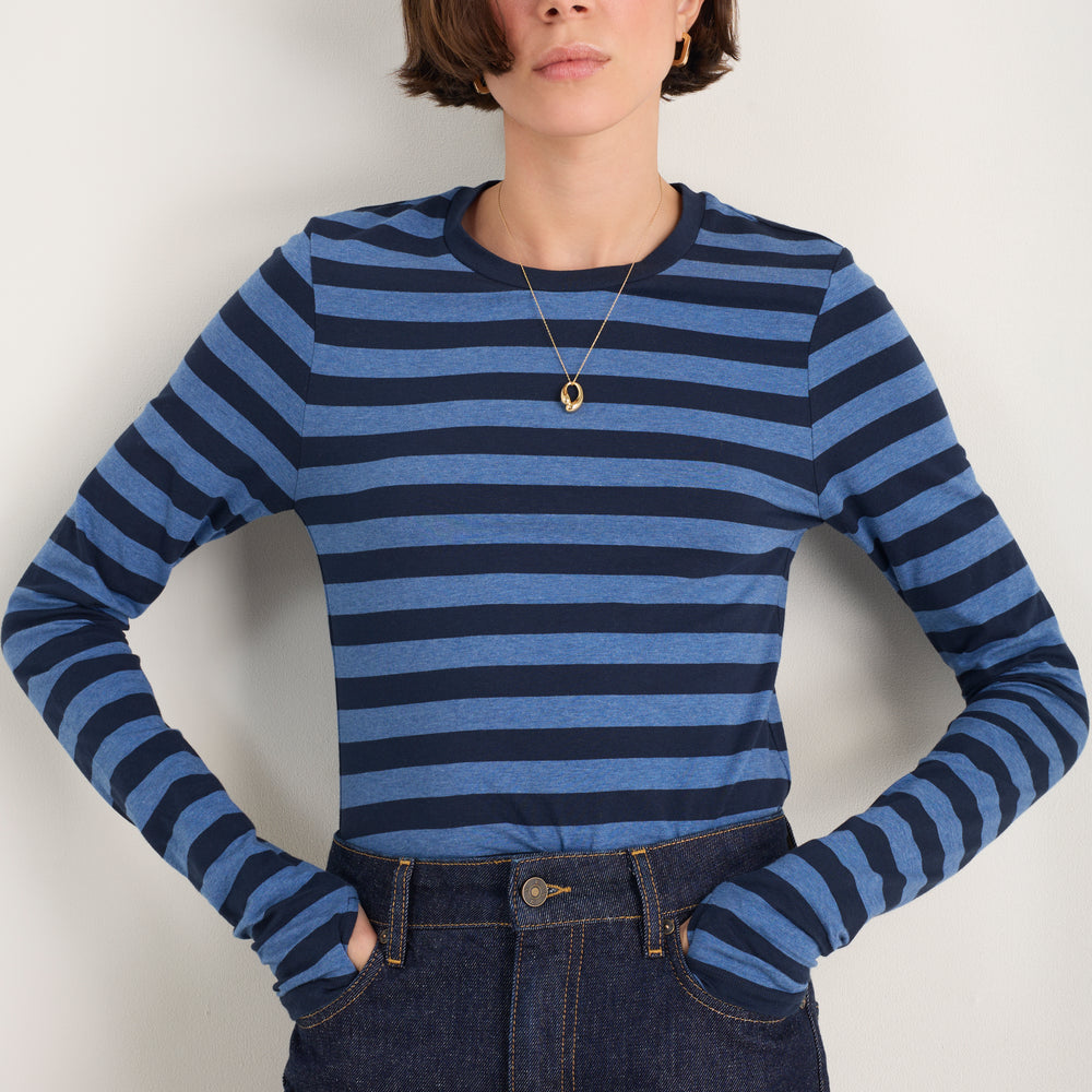 Marnie Long Sleeve Jersey Top - Midnight/Denim Blue Stripe