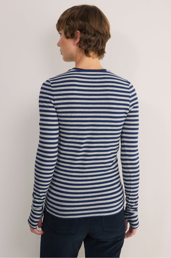 Marnie Long Sleeve Jersey Top - Midnight/Grey Stripe