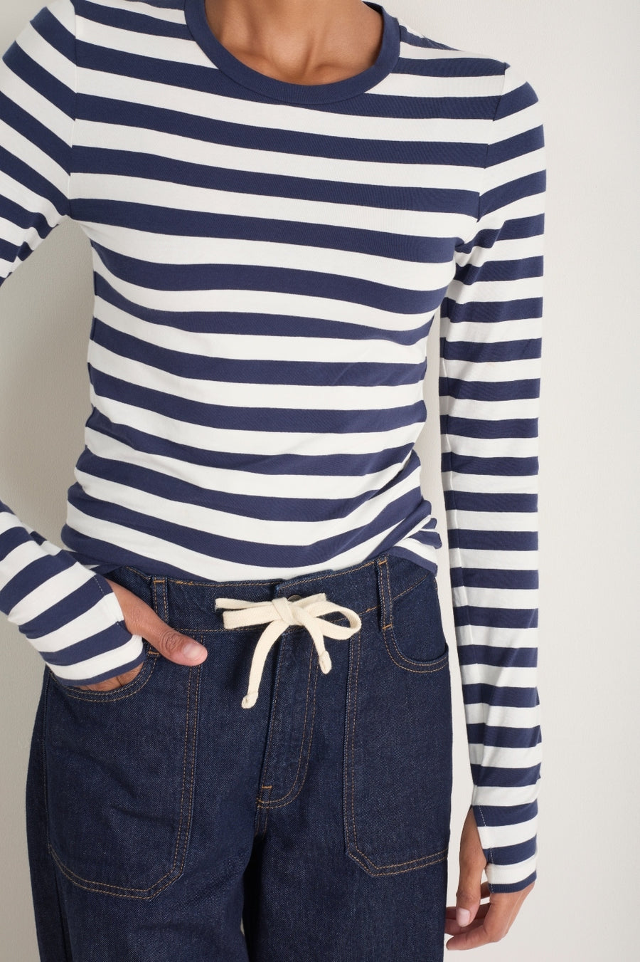 Marnie Long Sleeve Jersey Top - Midnight/Ivory Stripe