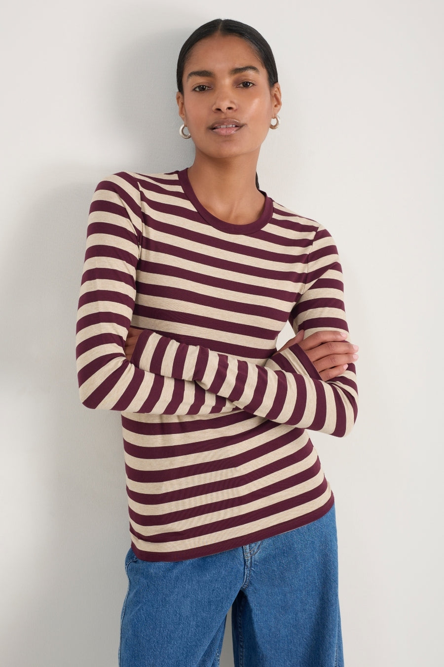 Marnie Long Sleeve Jersey Top - Oat/Deep Fig Stripe