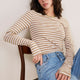 Marnie Long Sleeve Jersey Top - Oat/Ivory Stripe