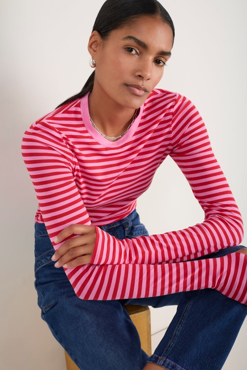 Marnie Long Sleeve Jersey Top - Pink/Red Micro Stripe – WYSE London