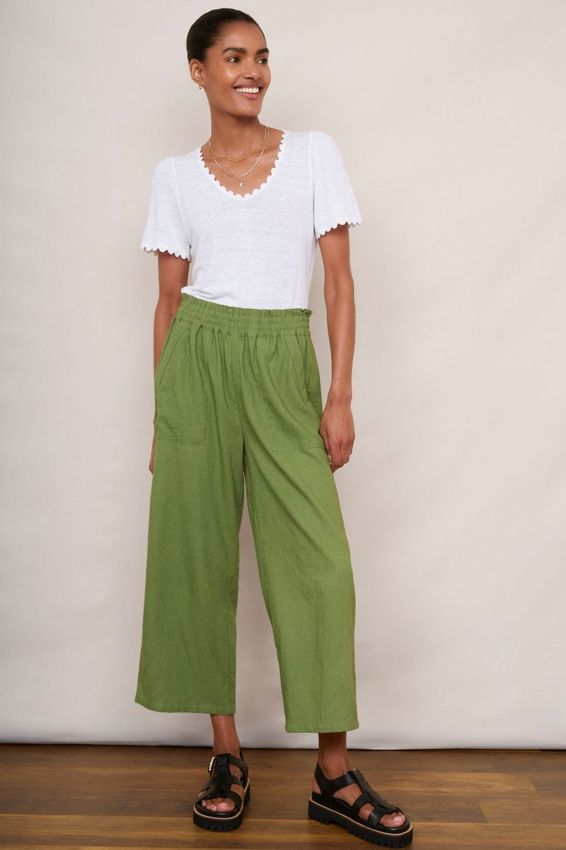 Martha Cropped Linen Trouser - Khaki