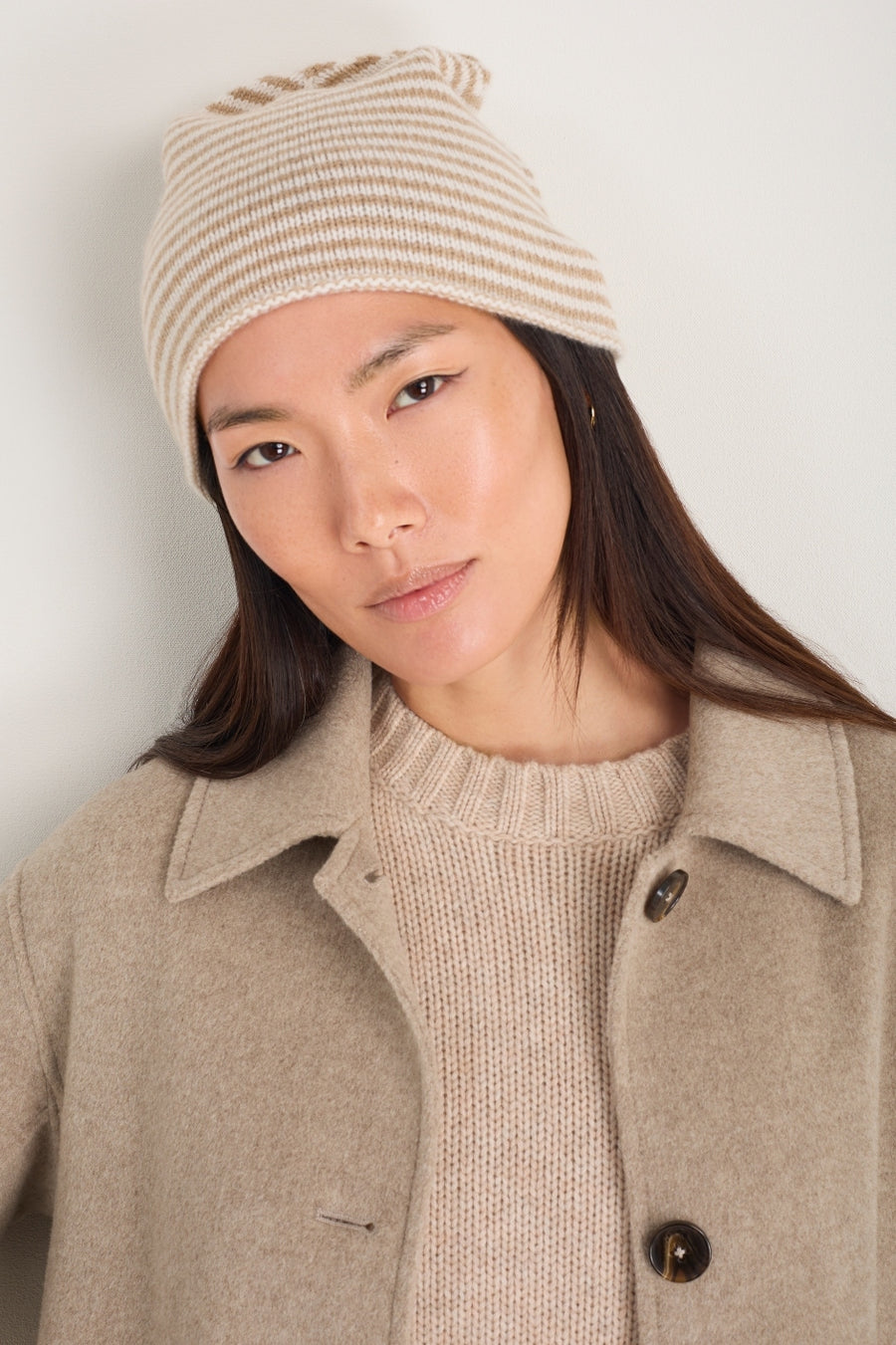 Mathilde Cashmere Hat - Oat/Ivory Stripe