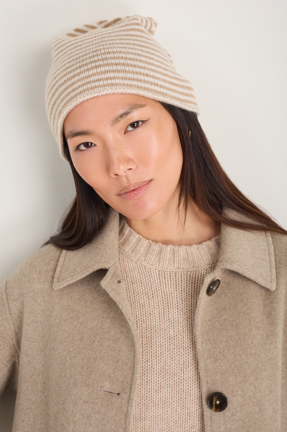 Mathilde Cashmere Hat - Oat/Ivory Stripe