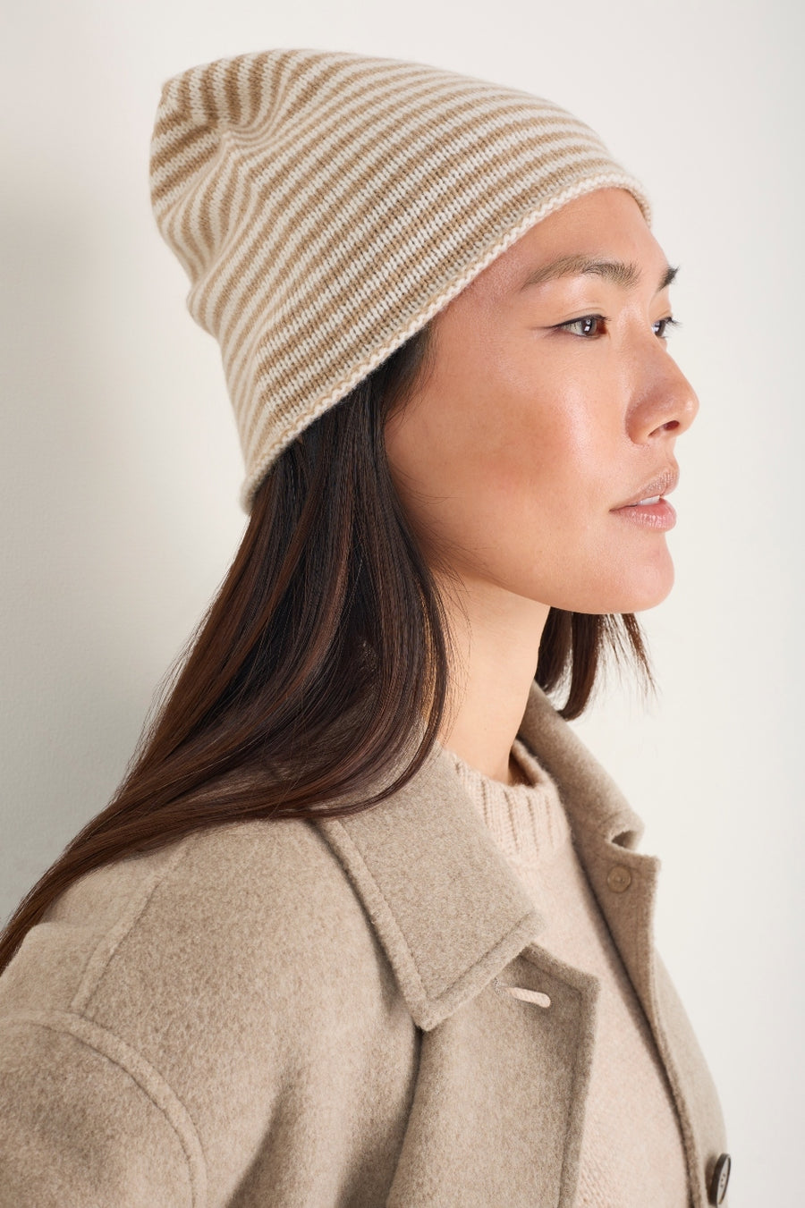 Mathilde Cashmere Hat - Oat/Ivory Stripe