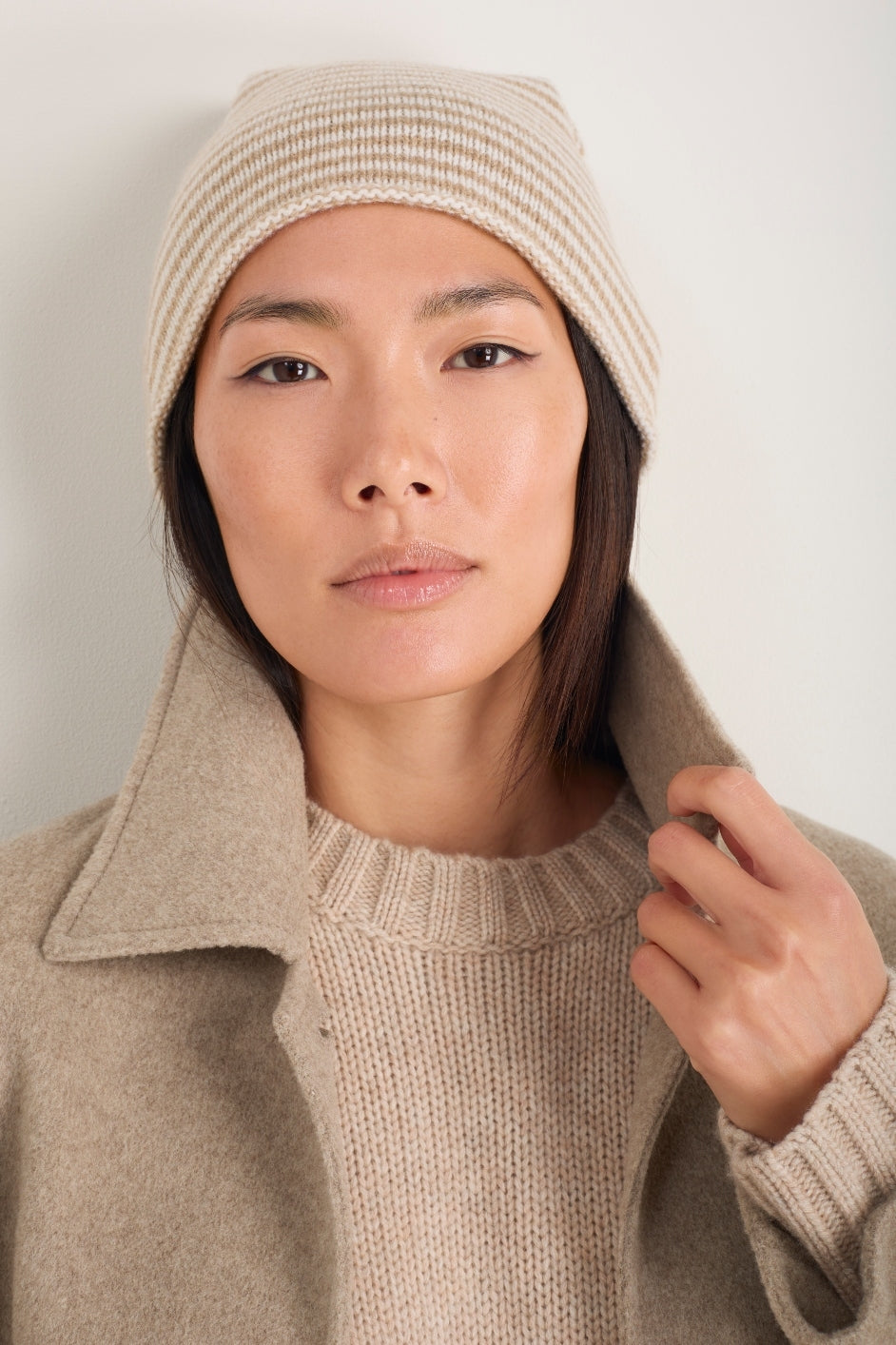 Mathilde Cashmere Hat - Oat/Ivory Stripe