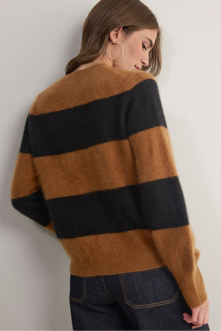 Melanie Brushed Jumper - Black/Cognac Stripe