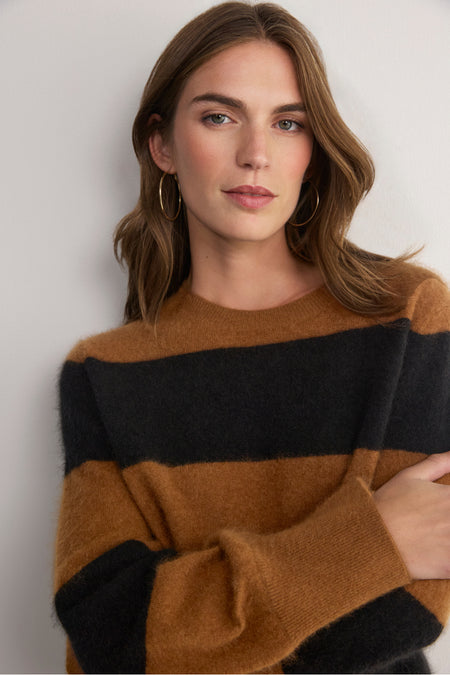 Melanie Brushed Jumper - Black/Cognac Stripe