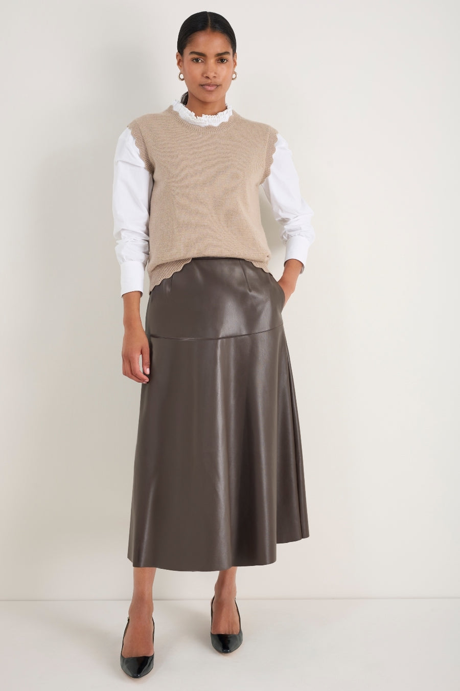Melina Faux Leather Skirt - Espresso