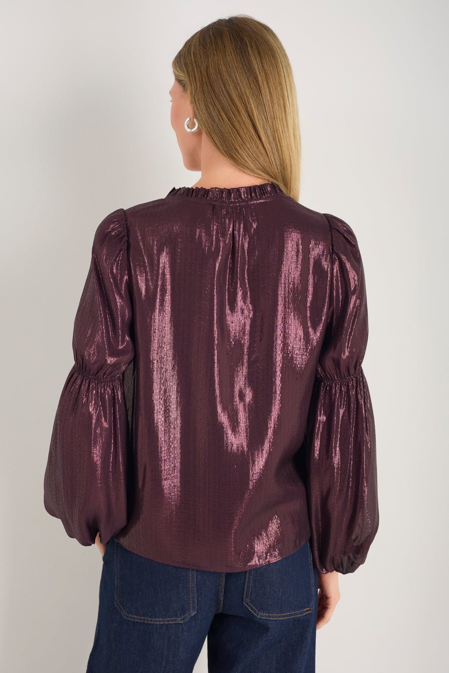 Melly Lame Blouse - Deep Fig