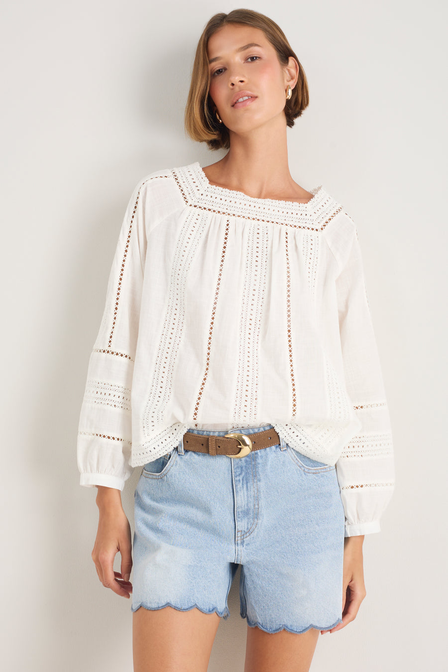 Melody Square Neck Top - Ivory